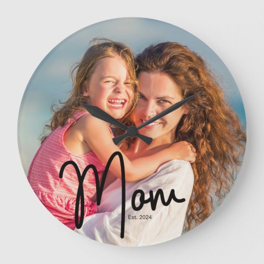 Mama Est. Fotogeschenk Große Wanduhr (Vorderseite)