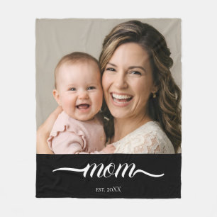 Mama Established Black Modern Script Foto Fleecedecke