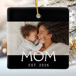Mama Established Schwarz Weiß Typografie Foto Keramikornament