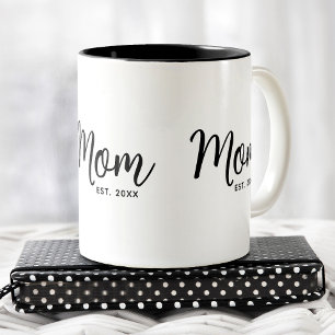 Mama etabliert Datum Schwarze Skript-Junge Mutter  Zweifarbige Tasse