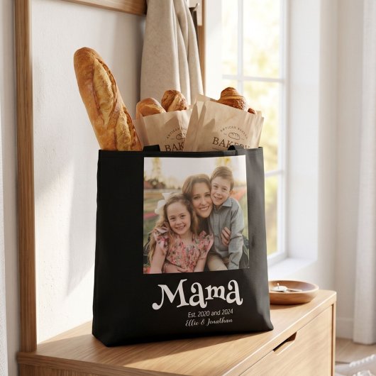 Mama Etabliert Foto Kinder Name Lustiger Text Tasche