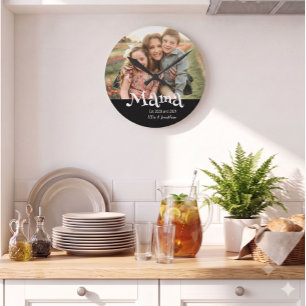 Mama Etabliert Foto Kinder Name Spaß Text Runde Wanduhr