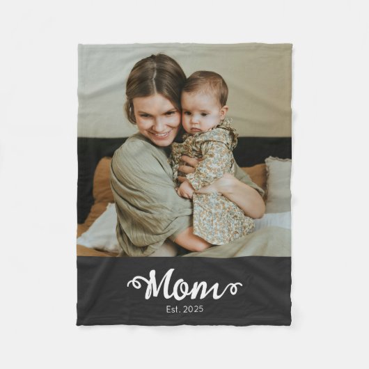 Mama etablierte Black Modern Script Foto Fleecedecke (Vorderseite)