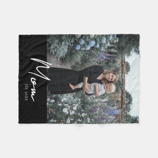 Mama etablierte Black Modern Script Foto Fleecedecke (Vorderseite (Horizontal))