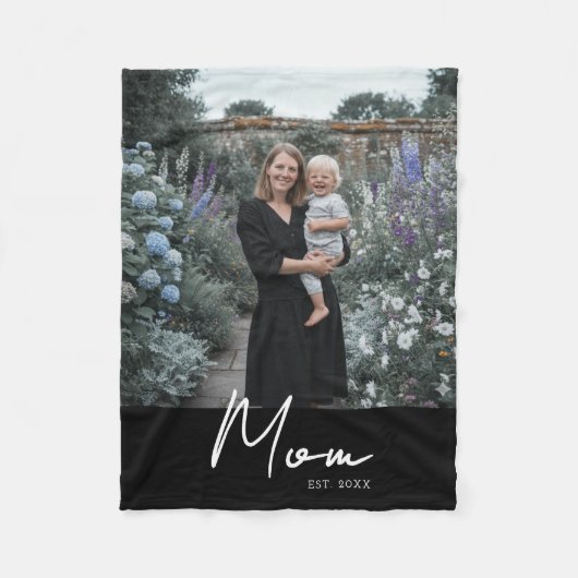 Mama etablierte Black Modern Script Foto Fleecedecke (Vorderseite)