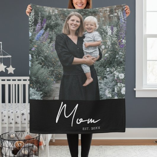 Mama etablierte Black Modern Script Foto Fleecedecke