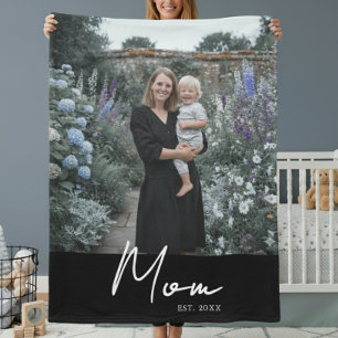 Mama etablierte Black Modern Script Foto Fleecedecke