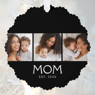 Mama etablierte moderne Typografie Schwarz 3 Foto Ornament Karte