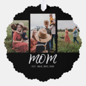 Mama etablierte Modernes Script Black 3 Foto Ornament Karte (Rückseite)