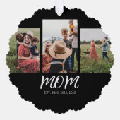 Mama etablierte Modernes Script Black 3 Foto Ornament Karte (Vorderseite)