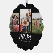 Mama etablierte Modernes Script Black 3 Foto Ornament Karte (Links)