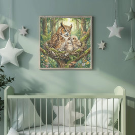 Mama Eule und ihre Eulenkinder-Kinderkrippe Poster