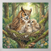 Mama Eule und ihre Eulenkinder-Krippe Poster (Vorne)