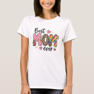 Mama Ever Floral Leopard Regenbogen Design T-Shirt