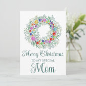 Mama farbenfroher Weihnachtskranz Feiertagskarte (Stehend Vorderseite)