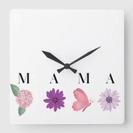 Mama Floral and  Elegant Gift for Mom Quadratische Wanduhr