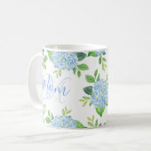Mama Floral Blue Hydrangea Wasserfarbe Moderne Kaffeetasse (Vorderseite Links)