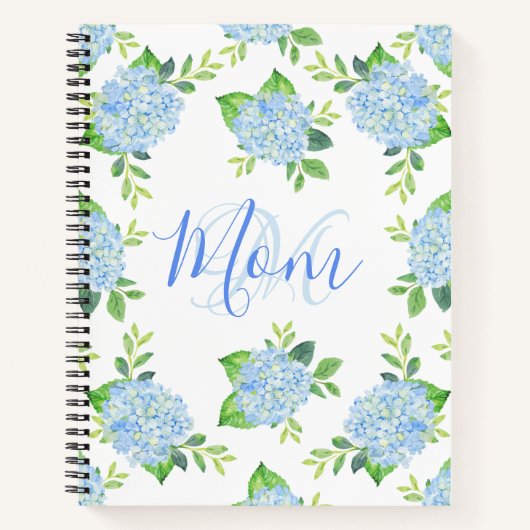 Mama Floral Blue Hydrangea Wasserfarbe Moderne Notizblock (Vorderseite)