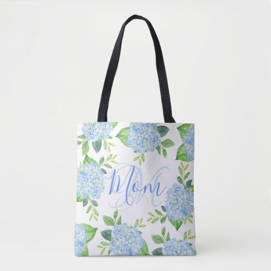 Mama Floral Blue Hydrangea Wasserfarbe Moderne Tasche (Vorderseite)