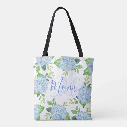 Mama Floral Blue Hydrangea Wasserfarbe Moderne Tasche (Rückseite)