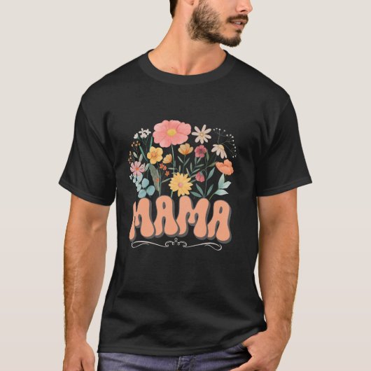 Mama Floral Daisy Hippie Groovy Wildblume Funny m T-Shirt (Vorderseite)