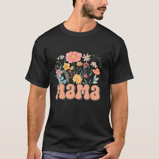 Mama Floral Daisy Hippie Groovy Wildblume Funny m T-Shirt (Vorderseite)