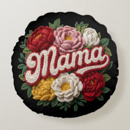 Mama Floral Embroidered Cushion – “ilama” Vintage  Rundes Kissen