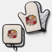 Mama Floral Kitchen Set – Oven Mitt & Pot Holder  (Vorderseite/Rückseite)