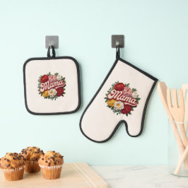 Mama Floral Küchen-Set – Topflappen und Untersetze Ofenhandschuh & Topflappen-Set