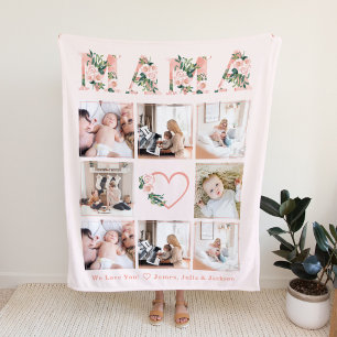 Mama Foto Blumen Collage Maßanfertigung Fleecedecke