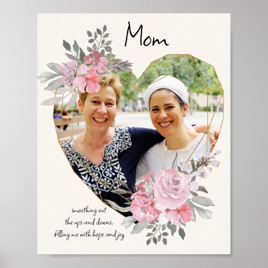 Mama Foto Gold Heart Shaped Pink Floral Frame Poster (Vorne)