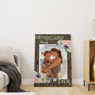 Mama Foto Handgeschriebene Rustikale Holz und Blum Leinwanddruck