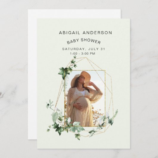 Mama Foto Mint Gerahmt Babydusche Ivy Einladung (Vorne/Hinten)