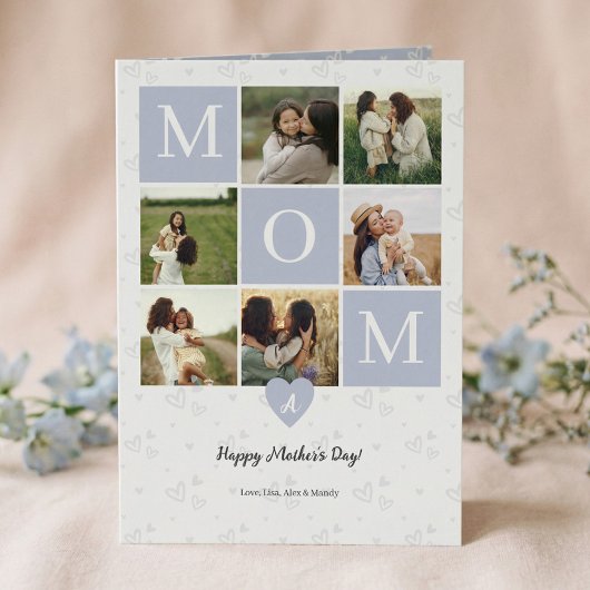 Mama Foto Square Gird Monogramm & Personalisiert Feiertagskarte
