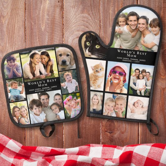 Mama FotoCollage Ofenhandschuh & Topflappen-Set