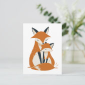 Mama Fox & Pup Waldtiere Niedlich Postkarte (Stehend Vorderseite)