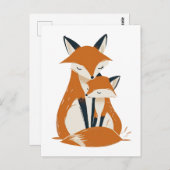Mama Fox & Pup Waldtiere Niedlich Postkarte (Vorne/Hinten)