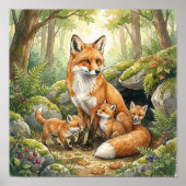 Mama Fox und ihre Babys Kinderkrippe Poster (Vorne)