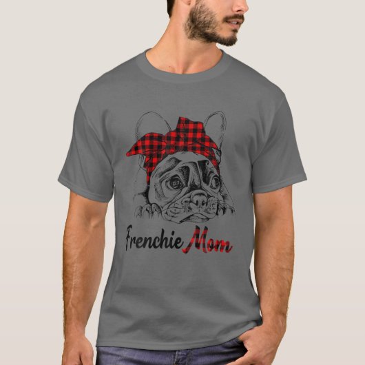 Mama Franziskanerinnen - Bulldog mit Kariertem Rot T-Shirt (Vorderseite)
