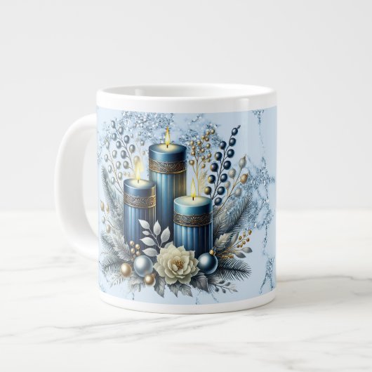 Mama Frohe Weihnachten Blaue Kerzen Spezialität Ta Jumbo-Tasse (Vorderseite Links)
