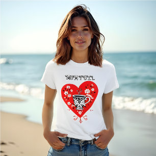 Mama Fuel - Folk Art Red Heart mit Coffee Cup T-Shirt