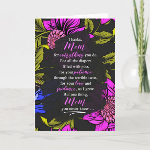 Mama Funny Mother's Day Sentiment Lila Blumen Feiertagskarte