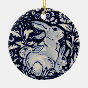 Mama für Blaue und Weiße Kaninchen und Babys Keramik Ornament