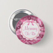 Mama für die Ankündigung von Satin Pink Baby Button (Vorne & Hinten)