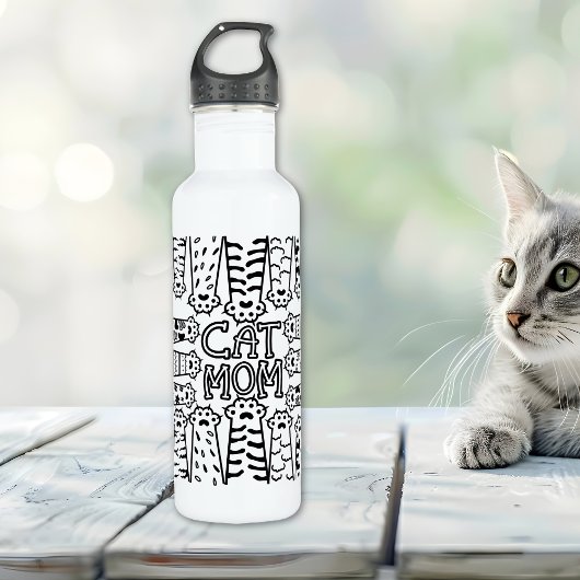 Mama für Schwarz/Weiß-Katzen - Druckdesign Edelstahlflasche