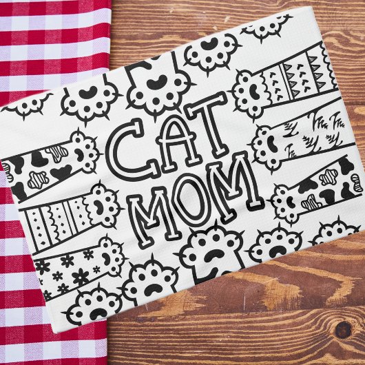 Mama für Schwarz/Weiß-Katzen - Druckdesign Geschirrtuch
