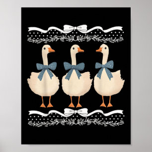 Mama Gans mit Baby-Gänsen Vintage Blaues Band Goo Poster