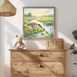 Mama Gans und Gösselchen Kinderkrippe Poster