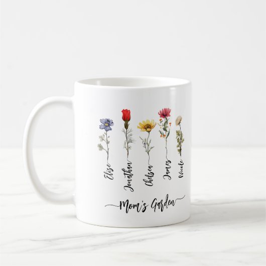 Mama Garden Personalisiert Name Skript-Wildblumen Kaffeetasse (Links)