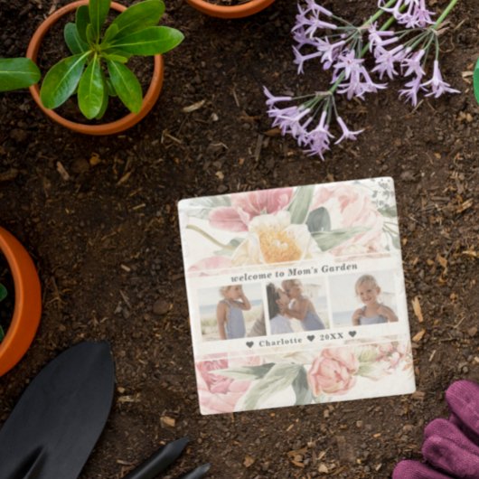 Mama Garden Stone | Drei-Bilder-Collage Steinuntersetzer